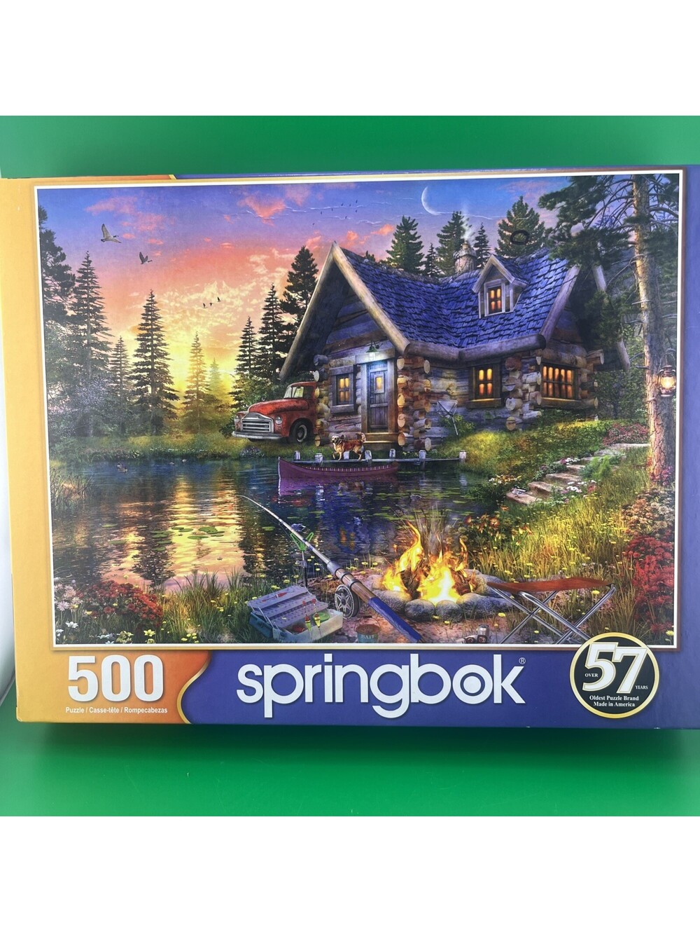 Springbok Campfire Evening 500 Piece Jigsaw Puzzle Vintage Cozy Woods Scene